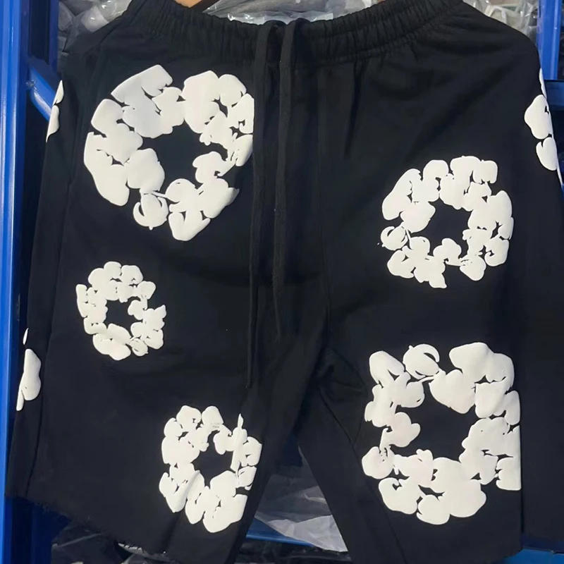 Description Picture 6 of itemMen Women Foam Print OFFSET TEARS Kapok Sweatpants Summer Cotton Loose Casual Offset Tears Pants American Style Shorts