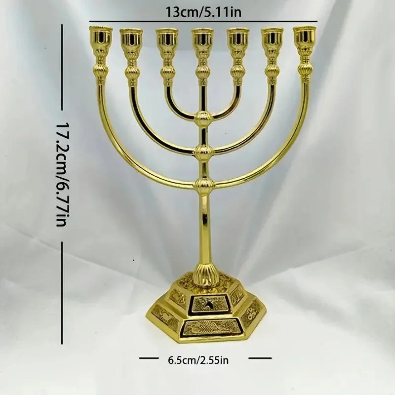 Description Picture 5 of itemTraditional Golden-Plated Ornaments Candlestick Menorah Hanukkah Seven Head Golden Lamp Household Desktop Decoration Gifts