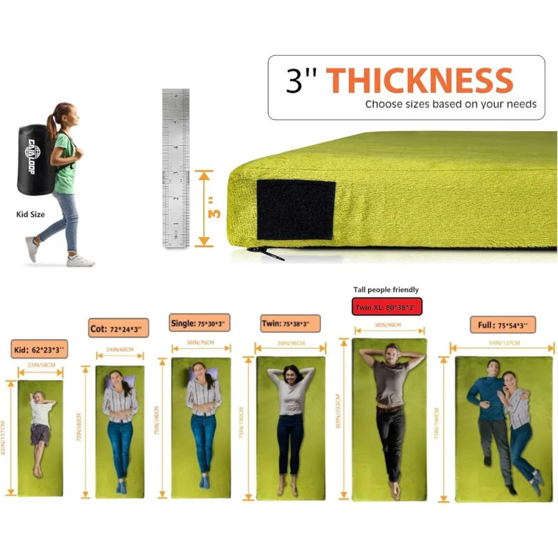 Description Picture 3 of itemThick Memory Foam Camping Mattress Sleeping Pad [Car/Tent/Cot] 3 Inch Portable Floor Mat Roll Up for Guests Kids Adult Sleepover