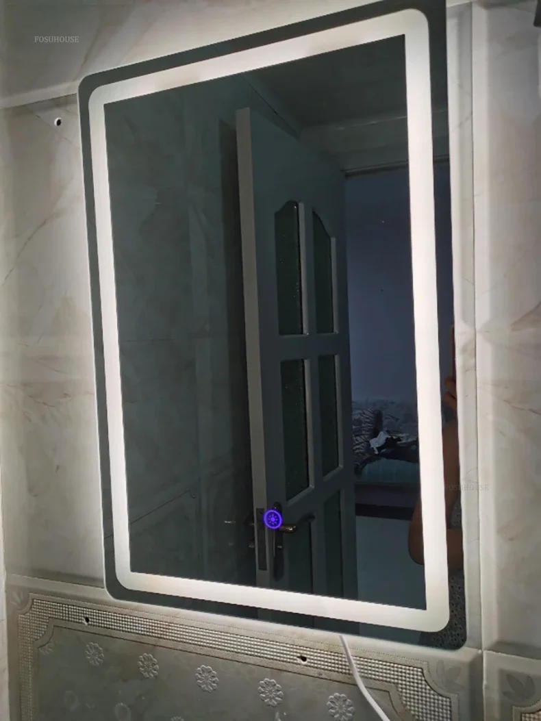 Description Picture 6 of itemModern Square Bath Mirrors for Home Wall Decoration Defogging Smart Mirrors Light Luxury Glass Multifunction Mirrors for Balcony