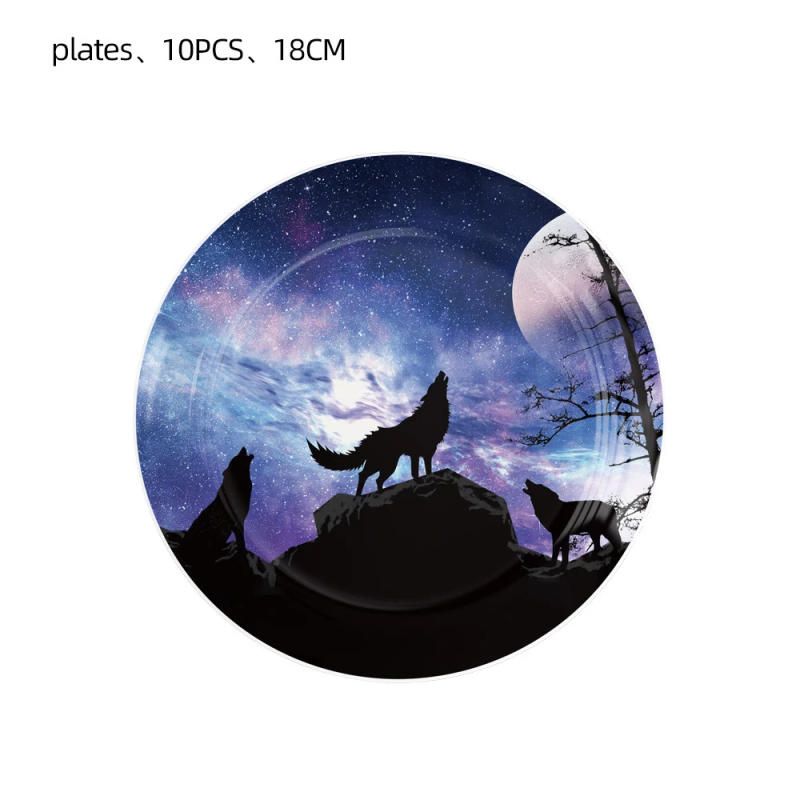 Description Picture 3 of itemCartoon Wolf Full Moon Night Theme Happy Birthday Party Decorative Disposable Tableware Balloon Baby Shower Kid Girl Gift