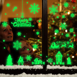 Christmas Luminous Glass Window Sticker Snowman Santa Claus Snowflake Glow In The Dark Winter Shop Window Decals New Year Decor