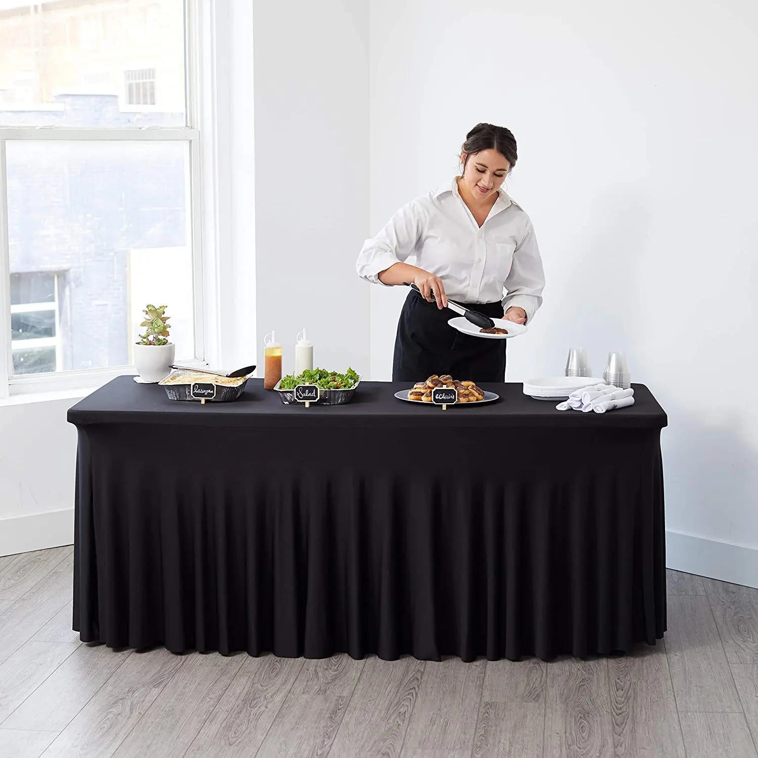 Description Picture 4 of itemSpandex Rectangle Table Skirts 6ft Fitted Table Cover Wrinkle Resistant Cloth for Hotel Wedding Anniversary Party Decoration