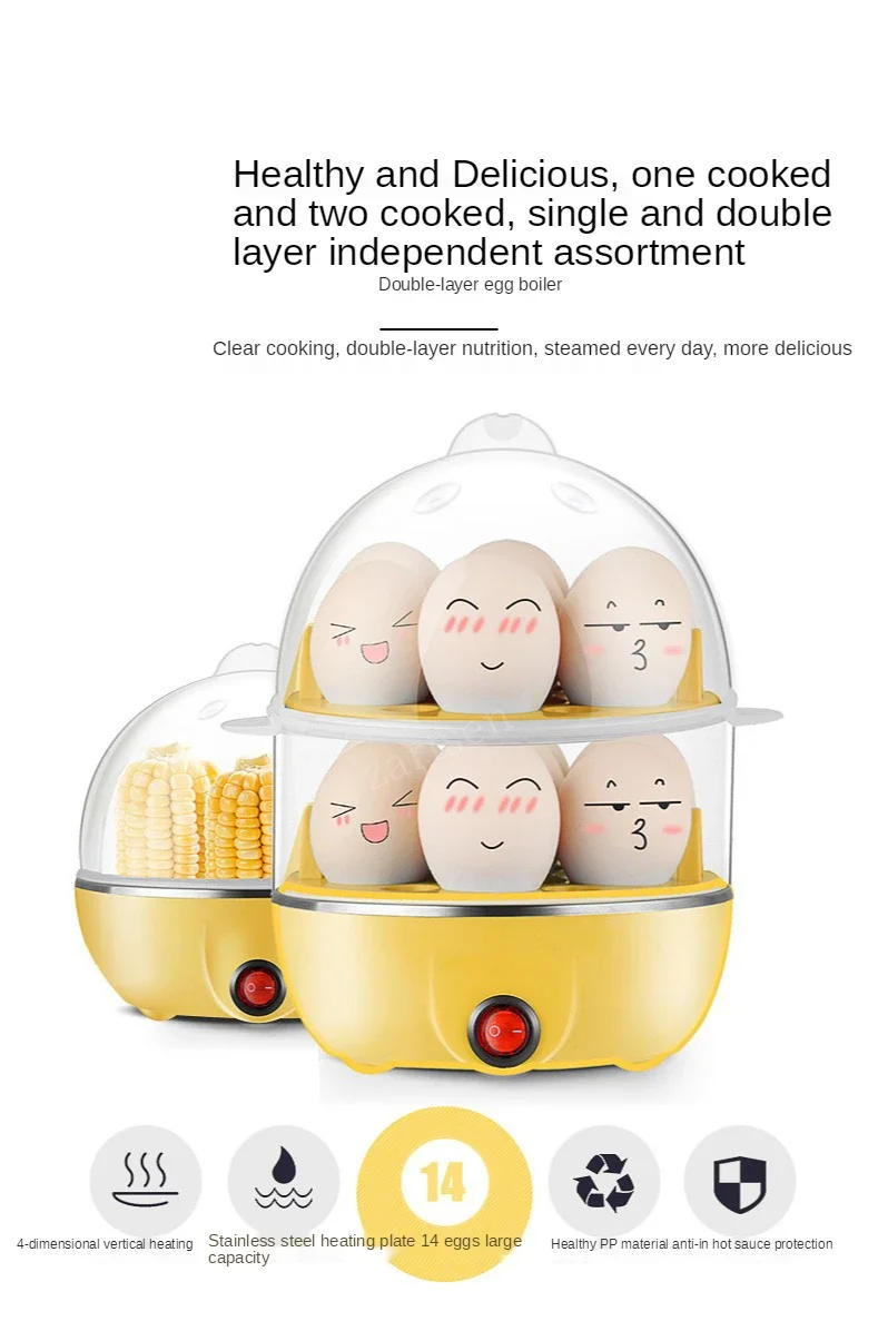 Description Picture 3 of itemElectric Egg Cooker Double Multifunction Layers Egg Boiler Corn Milk Rapid Breakfast Cooking Egg Steamer Appliances Kitchen