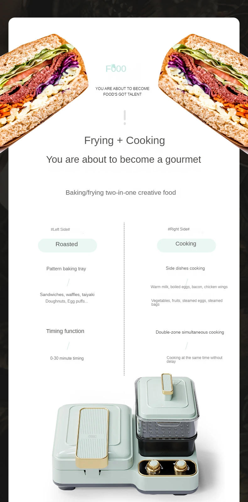 Description Picture 4 of itemMultifunctional breakfast machine four-in-one light food  home waffle  toast press  sandwich