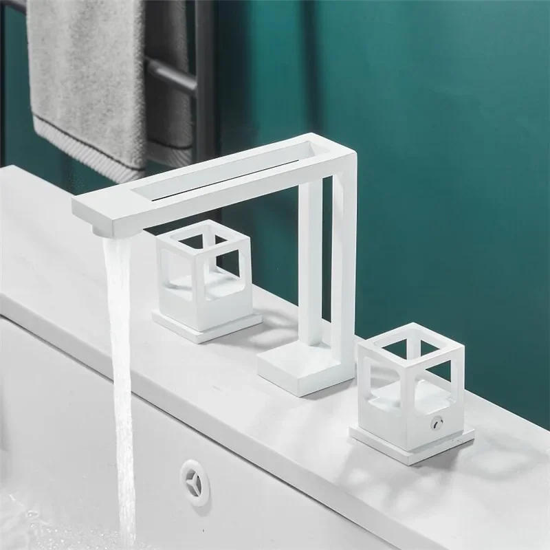 Description Picture 5 of itemBasin Faucet Black Brass Widespread Bathroom Sink 3 Hole Widespread Basin Mixer Double Handle Hot  Cold Water Tap