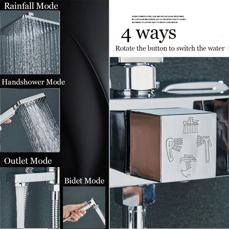 Description Picture 3 of itemMatte Black Shower Mixer Crane Bidet Faucet Stainless Steel Rainfall Shower Set Bathroom Shower Mixer Shower Spray With Shelf