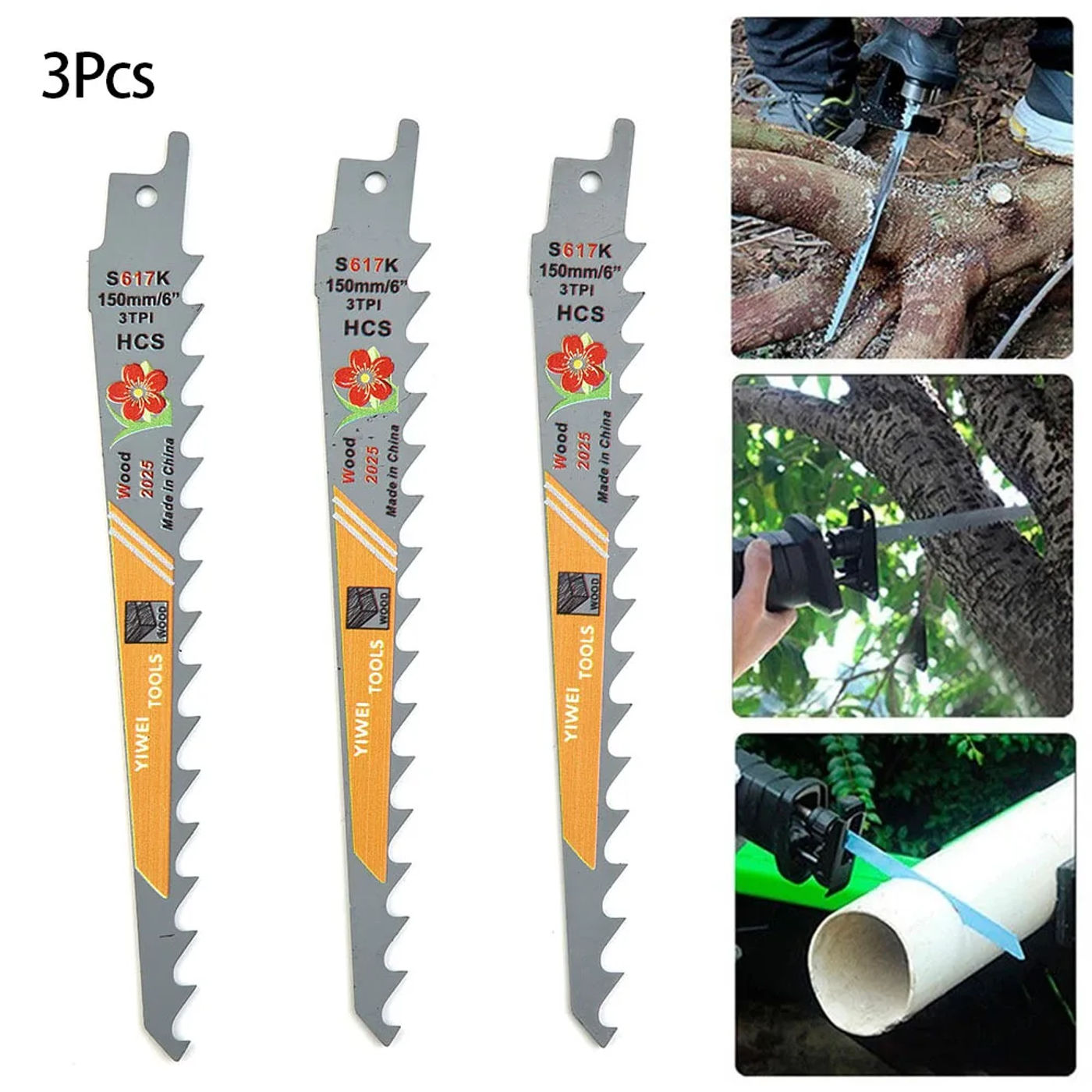 Description Picture 2 of item3Pcs 150mm 3 TPI HCS Reciprocating Saw Blades Saber Saw Handsaw Multi For Wood Metal PVC Tube Cutting Saw Blades Tools