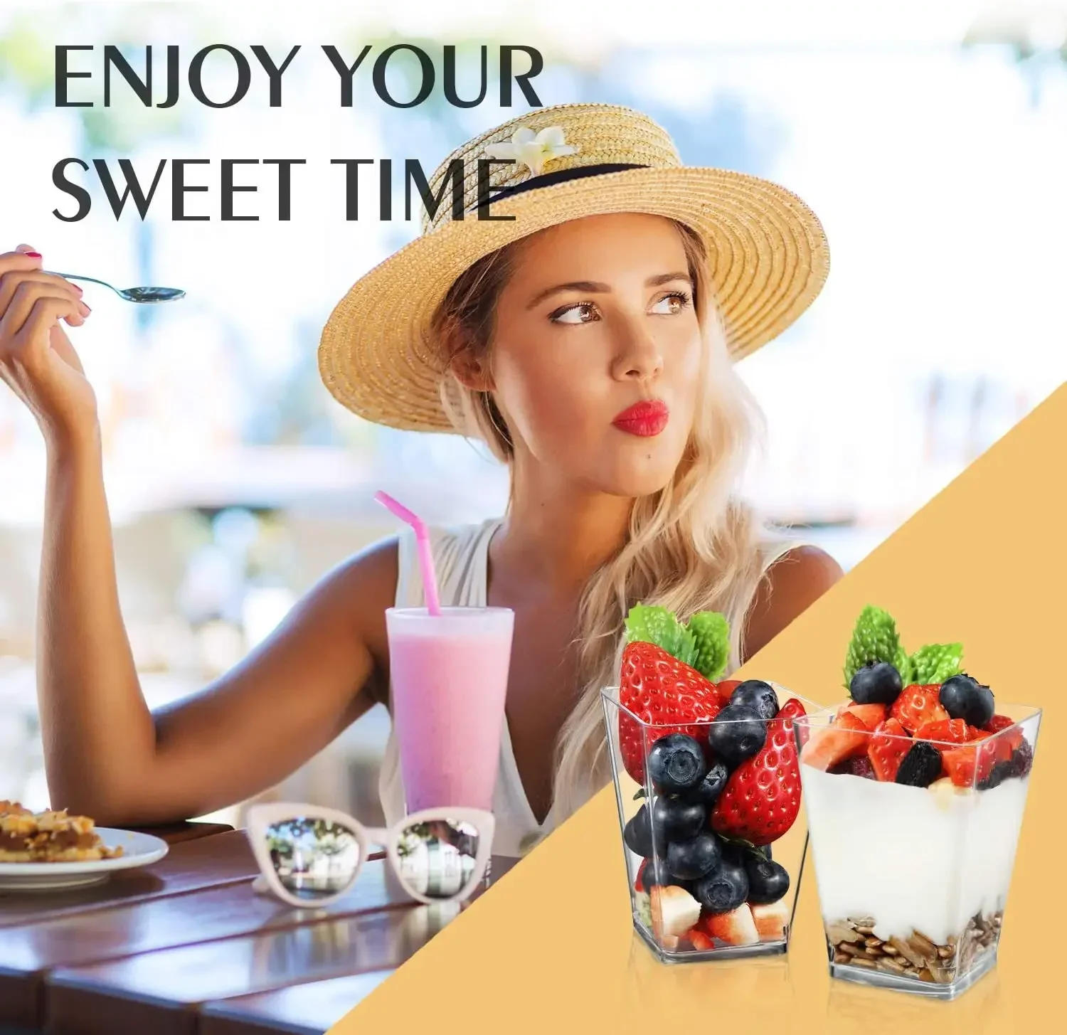 Description Picture 6 of itemDisposable plastic mousse cups clear ladder square pudding jelly cups rigid dessert stand wood bran yoghurt airline cups 10/20pc