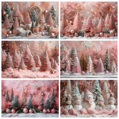 Christmas Photography Backdrop Pink Gold Snowflakes Pine Balls Snowflake Whimsically Decorated Background Photo Studio Photocall