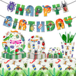 Cartoon Animals Spring Insect Dragonfly Birthday Party Disposable Tableware Sets Banner Jungle Baby Shower Party Decorations
