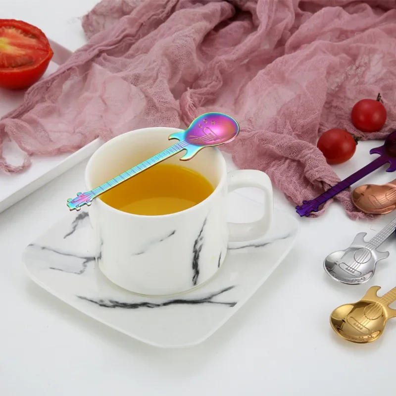 Description Picture 6 of item7PCS/SET Stainless Steel Guitar Teaspoon Coffee Spoon Creative Christmas Gift Fashion Bar Tableware for watermelon dessert