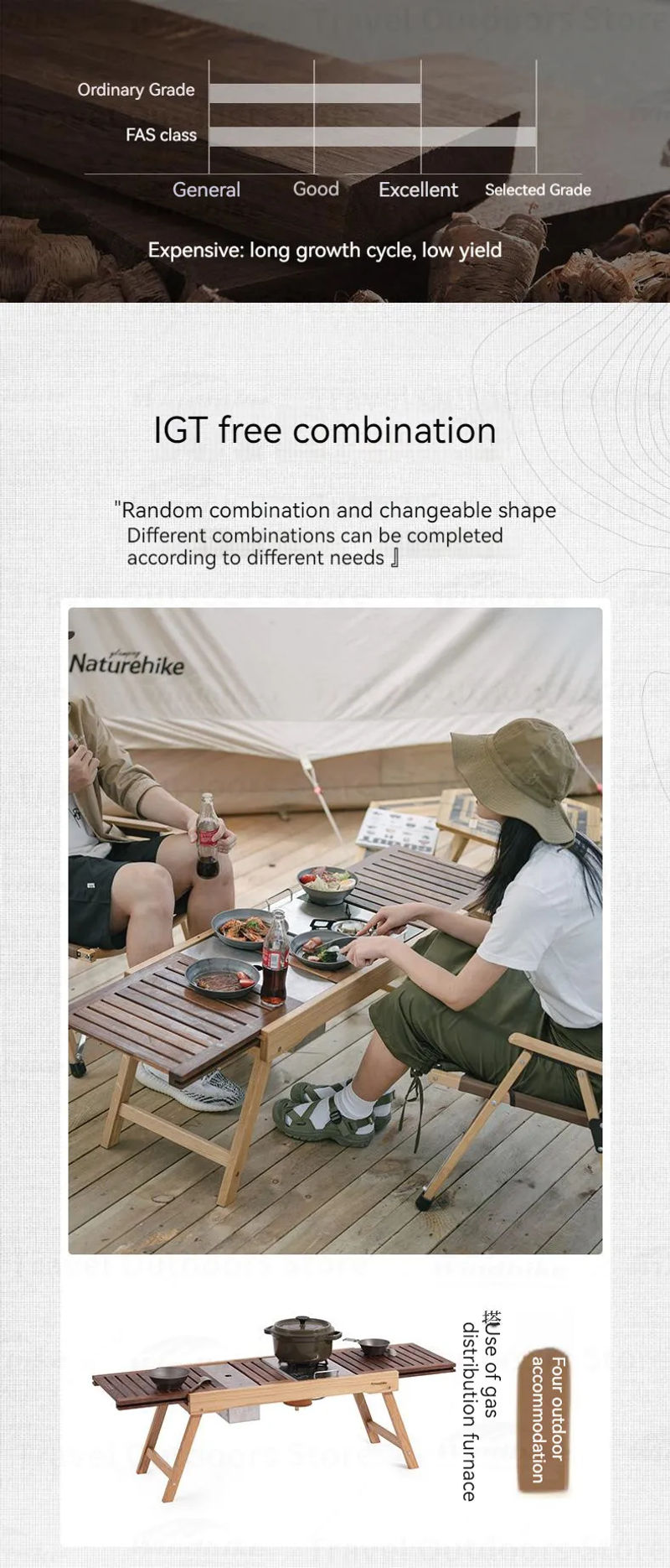 Description Picture 5 of itemNaturehike Camping Slide Folding Table 6.5Kg IGT Combined Camping Table Outdoor Cookware Tea Table FAS Portable Wooden Table