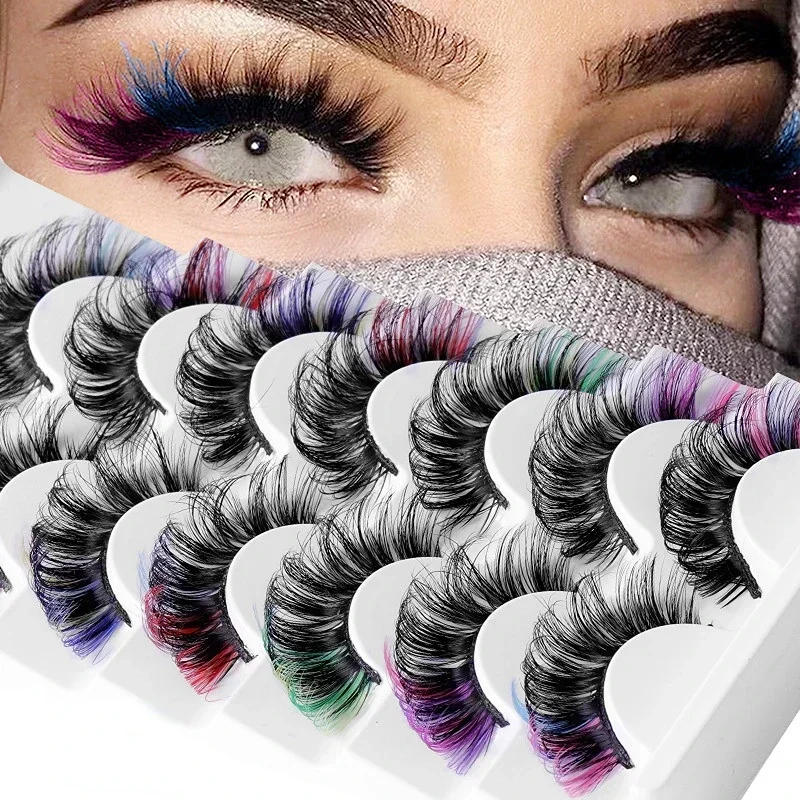 Description Picture 2 of item7pairs Colorful False Eyelashes 3D Faux Mink Fluffy Eyelashes Russian Natural Thick Fluffy Lashes