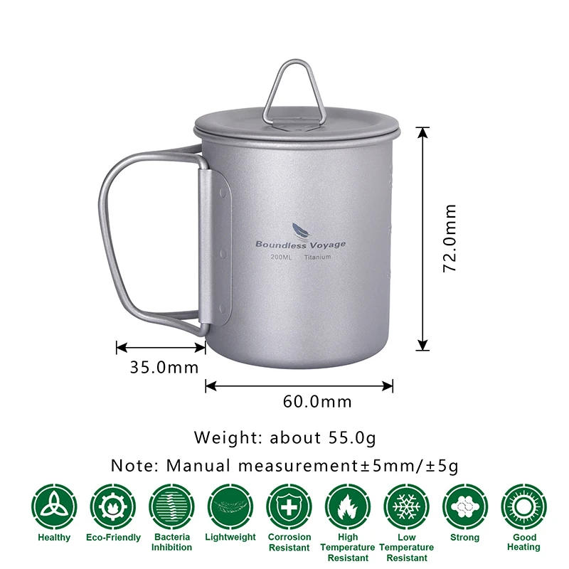 Description Picture 4 of itemBoundless Voyage Camping Titanium Cup Mug Outdoor Tourist Picnic Cooking Hanging Pot Tableware Hiking Kitchen Equipment Cookware