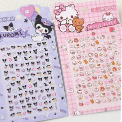 1PCS 5D Kawaii Sanrioed Cartoon  Nail Stickers Hello Kitty Kuromi Cinnamoroll Animation Nail Decals Press on Nails Art Supplies