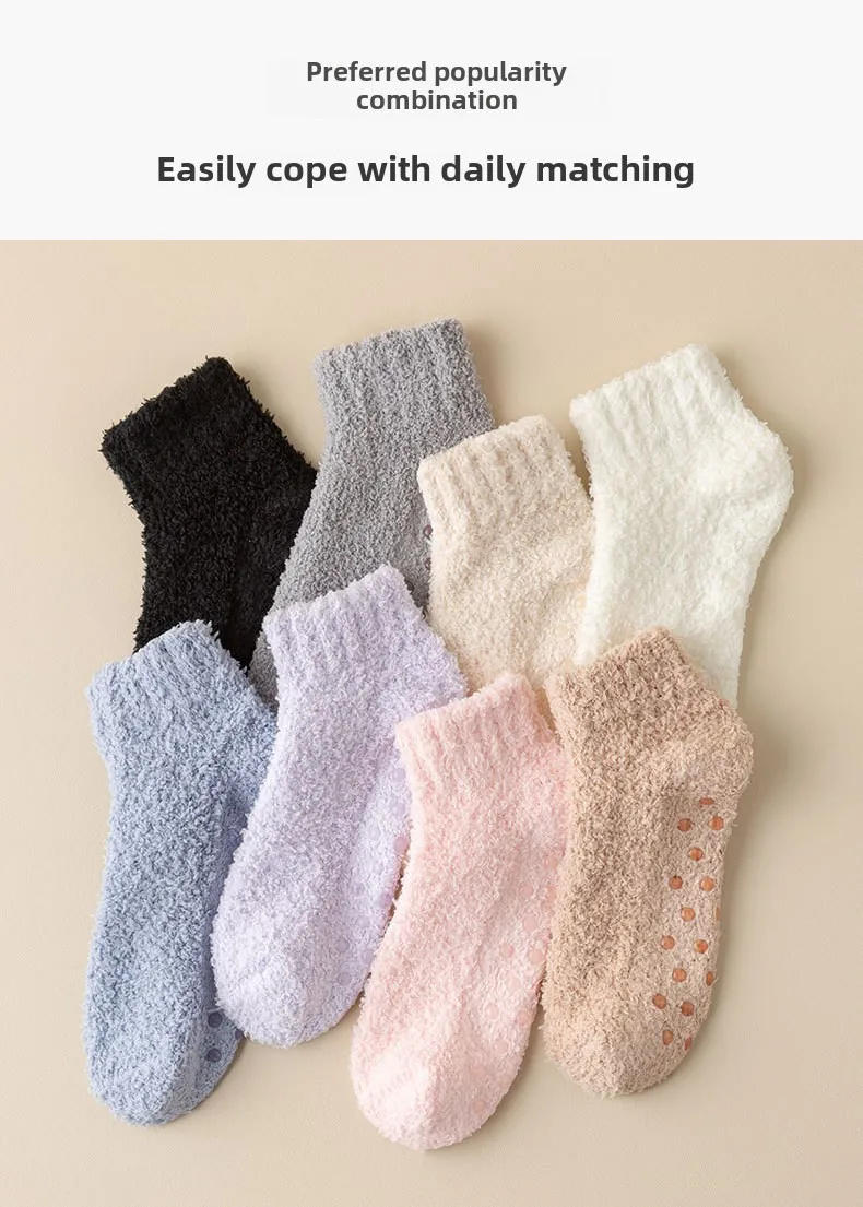 Description Picture 5 of itemAutumn Winter Non-Slip Coral Floor Socks Women Thick Warm Socks Carpet Sleep Slippers Indoor Home Short Sock