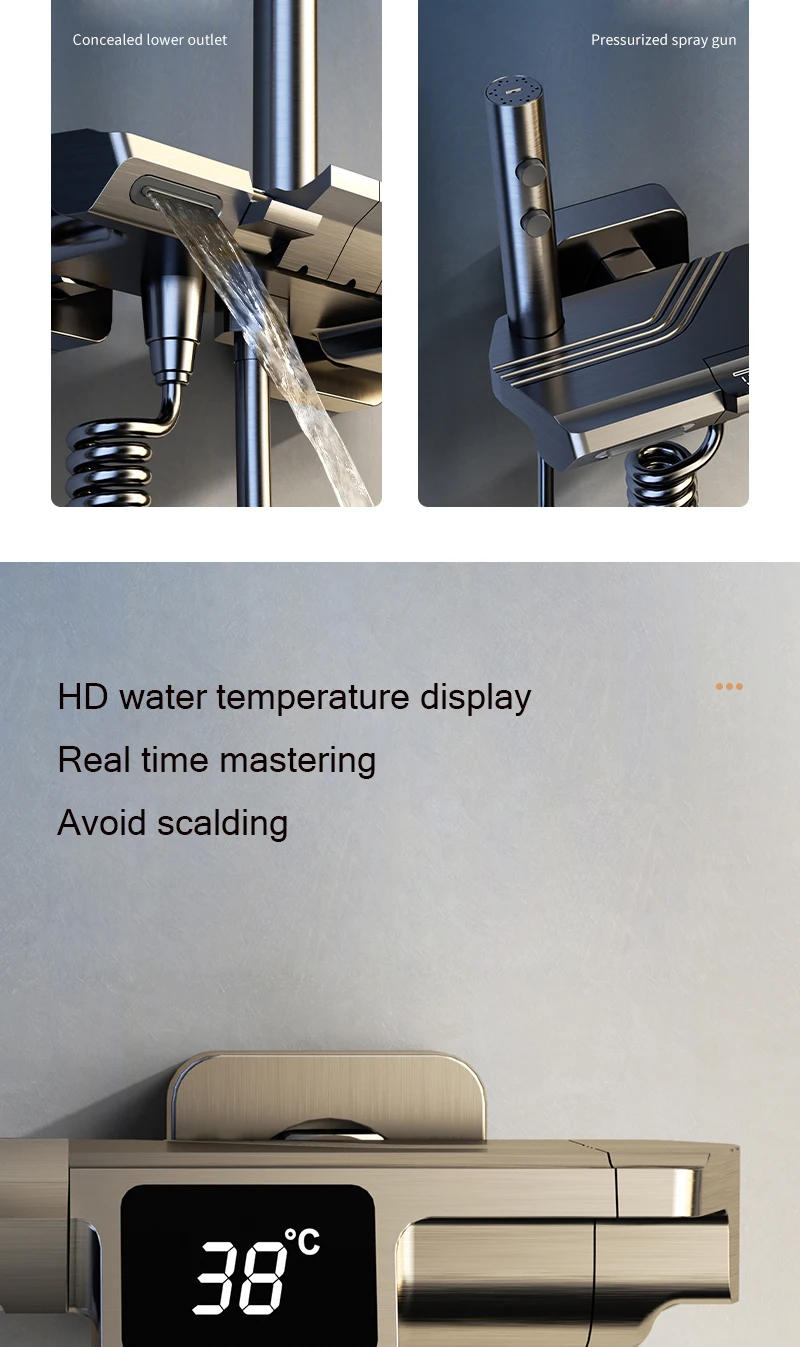 Description Picture 4 of itemLED Digital Shower System Bathroom Thermostatic Shower Set Bathtub Wall Mount SPA Rainfall Bath Faucet Modern Luxury Faucets Set
