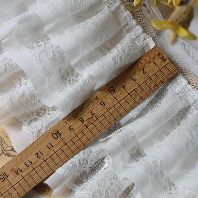 Description Picture 3 of item12CM Wide White Black Three Layers 3D Pleated Mesh Chiffon Fabric Embroidered Ruffle Trim DIY Dress Apparel Collar Sewing Decor