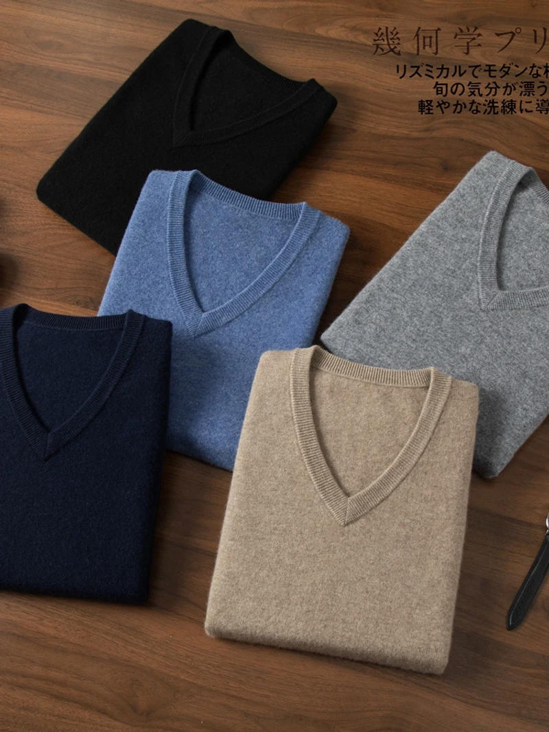 Description Picture 3 of item2024 High-grade Warm Knit Vest 100% Pure Cashmere Vest Spring/Autumn Men's V-neck Sleeveless Sweater Pure Color Waistcoat