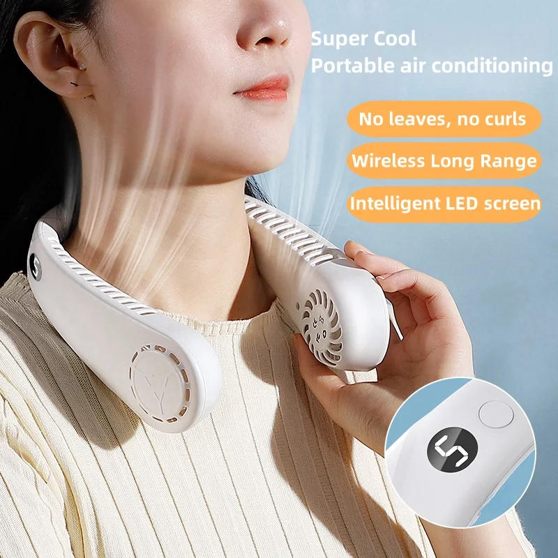 Description Picture 2 of item1PC Fan Long Endurance New Mini Neck Portable No Bladeless Hanging Neck Rechargeable Air Cooler 5 Speed Mini Summer Sport Fan