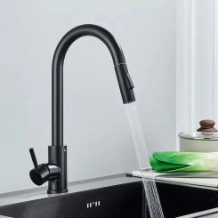 Stainless Steel Kitchen Pull-out Faucet Hot and Cold Household Splash-proof Sink Telescopic Sink Washing Basin Faucet