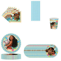 New Disney Moana Theme Children Birthday Party Disposable Tableware Cup Plate Flag Kids Girls Wedding Party Decoration Supplies