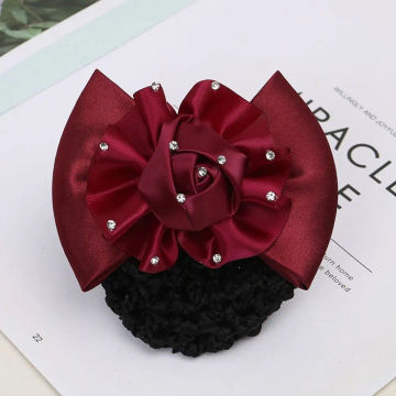 Cloth Hair Accessory Flower Lovely Korean Style Rhinestone Women Hair Net Girl Bun Cover Snood Spring Clip Ponytail Holder