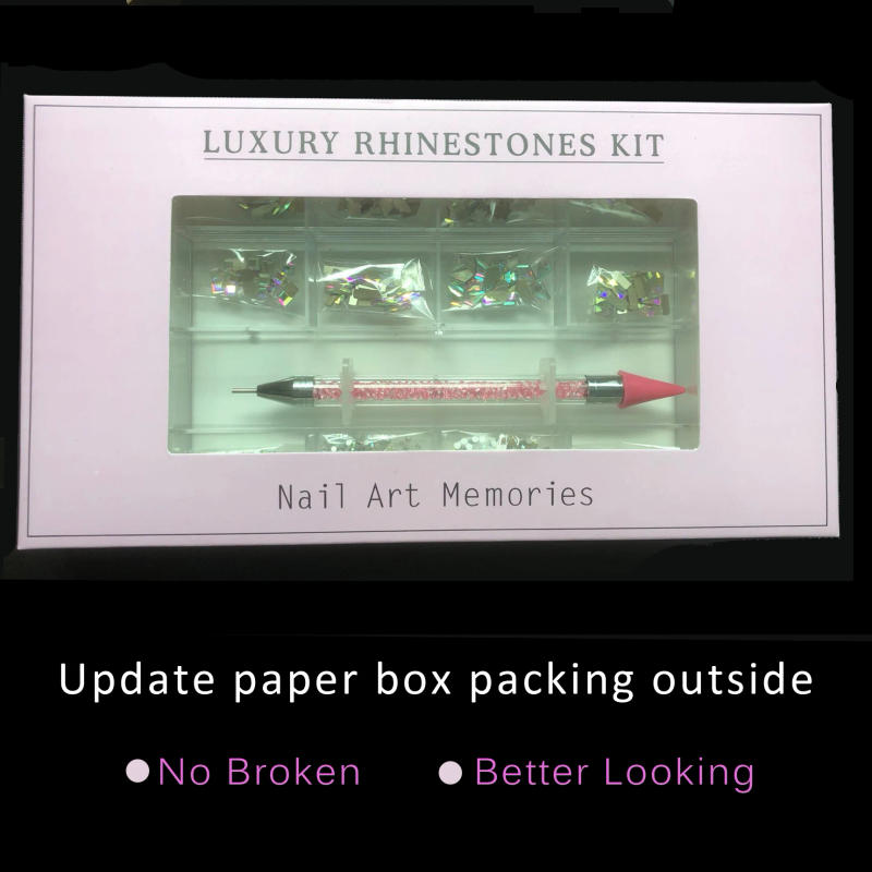 Description Picture 2 of itemLuxury Shiny Diamond Nail Art Rhinestones Kit Glass Crystal Decorations Set 1pcs Pick Up Pen In Grids Box 21 Shapes of 2500pcs