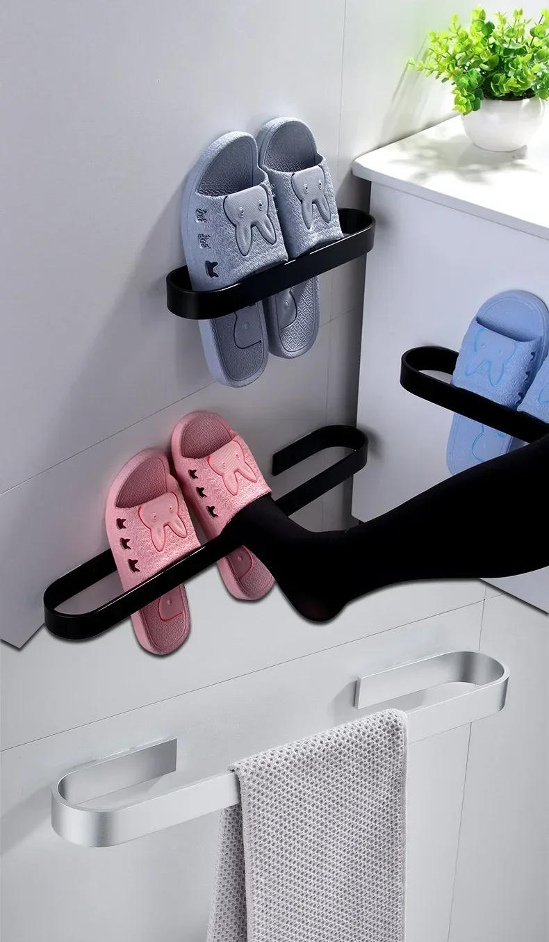 Description Picture 5 of itemTowel Rail Rack Towel Holder Bathroom Towels Rack Hanger Black Silver  Space Aluminum Wall Hanging Towel Bar Storage Shelf