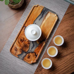 Nordic style epoxy resin river tea tray household black sandalwood dry foam tray ink resin tray anti scald tea
