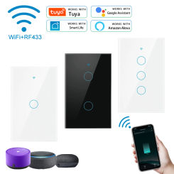 1/2/3/4 Gang Tuya WiFi Smart Light Switch Wireless Interruptor Without Neutral Single Fire APP Remote With Alexa Google Home