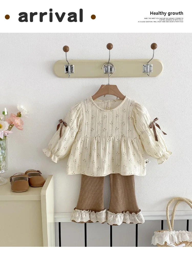 Description Picture 2 of itemGirl Baby's Sets Spring 2025 New Floral Doll Shirt Wide Leg Pants Two Piece Set New Born Baby Girl Clothes Sets