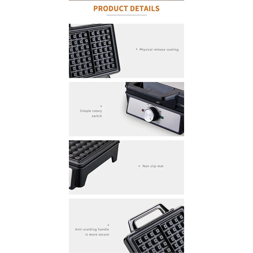 Description Picture 5 of itemWaffle Maker Single Plate Two-slice Bread Maker, Non-stick Coated Iron, Fast Heating, Suitable for Kids and Family Breakfast