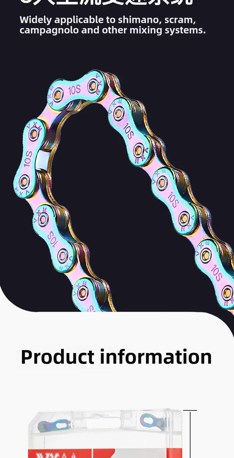 Description Picture 6 of item8 11 12 Speed Chain Bike Chain Rust Proof Sensitive Colorful Electroplating for Road Mountain Bikes Color Bike Chain accesories