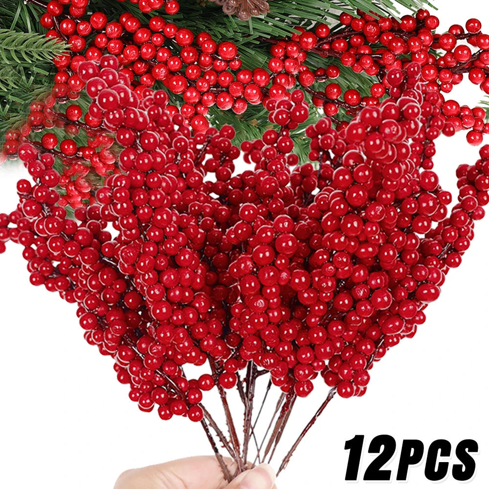 Description Picture 3 of item12/1Pcs Christmas Red Fruit Berries Simulation Foam Holly Berry Stems Plant DIY Xmas Tree Gifts Craft Christmas Party Decoration