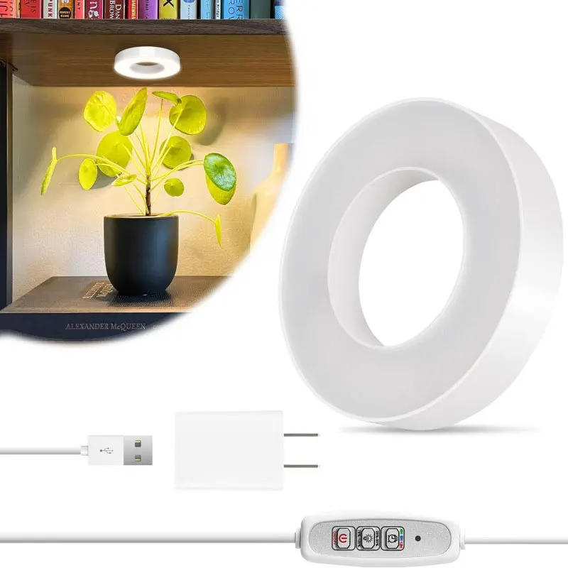 Description Picture 5 of itemFull Spectrum Ceiling Grow Light 4 Dimmable Levels LED Halo Plant Lamp USB 5V Under Cabinet Plant Lamp for Small Plants