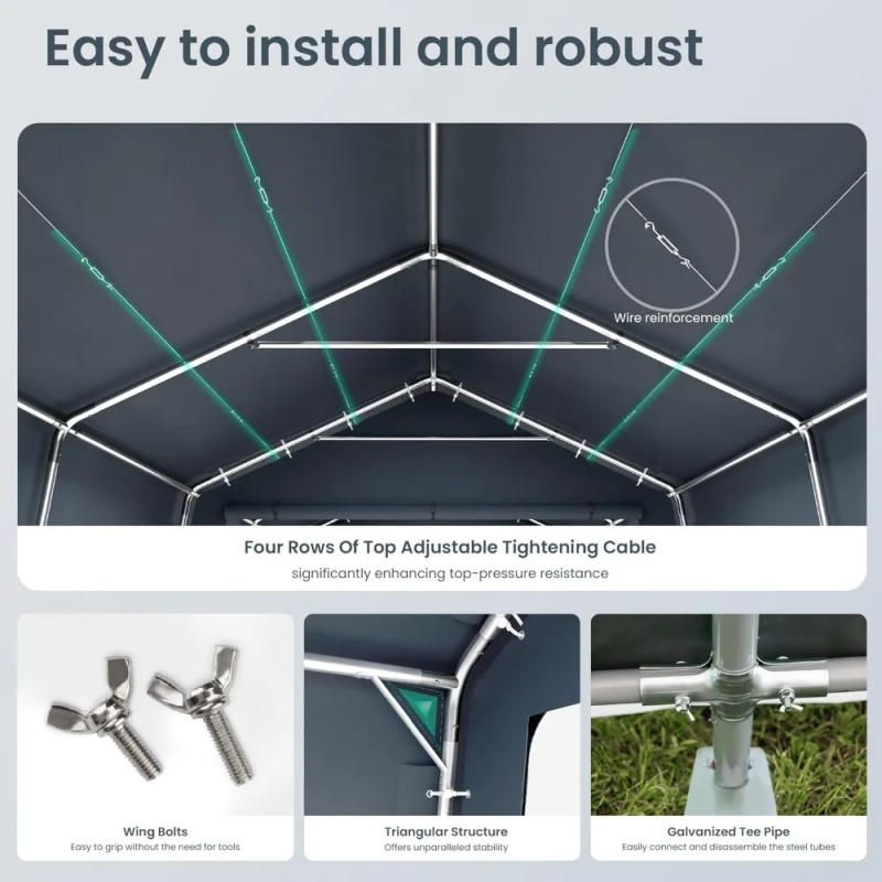 Description Picture 5 of item13'X22'X9.6' Outdoor Portable Storage Shelter Shed Garage with Roll up Zipper Doors & Vents Carport for Motorcycle Waterproof