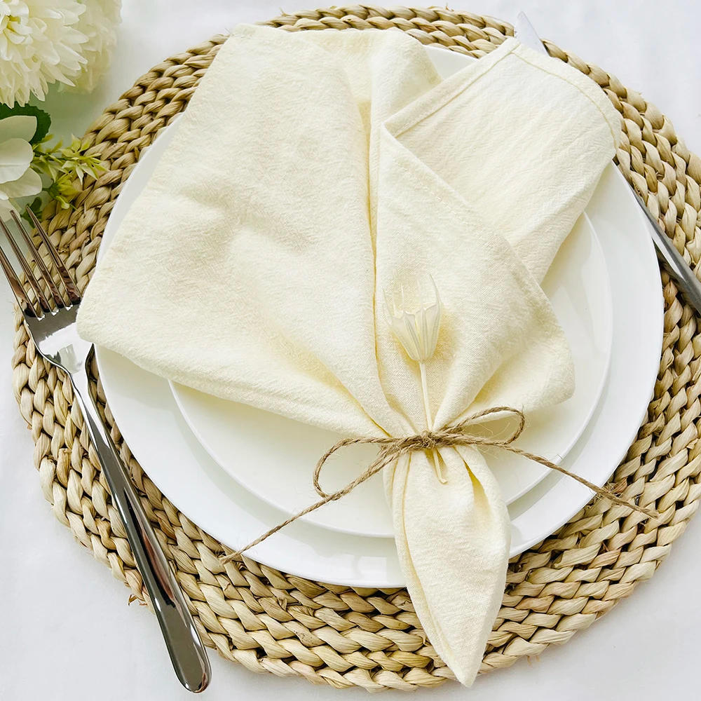 Description Picture 5 of item4PCS Cream Napkins 100% Cotton Cloth Napkins Dinner Table Napkins Serviettes Soft Washable Reusable Weddings Parties Restaurant