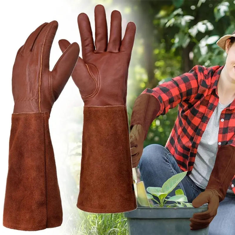 Description Picture 2 of itemLong Tube Gardening Safety Working Gloves Leather Breathable Gauntlet Pruning Gloves Garden Industrial Protective Work Gloves