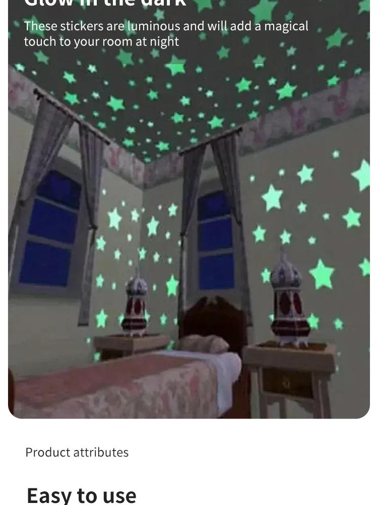 Description Picture 5 of item50/250Pcs Luminous Star Stickers Background Wall Decoration Bedroom Glow Stickers Fluorescent Stereo Wall Stickers Room Decor