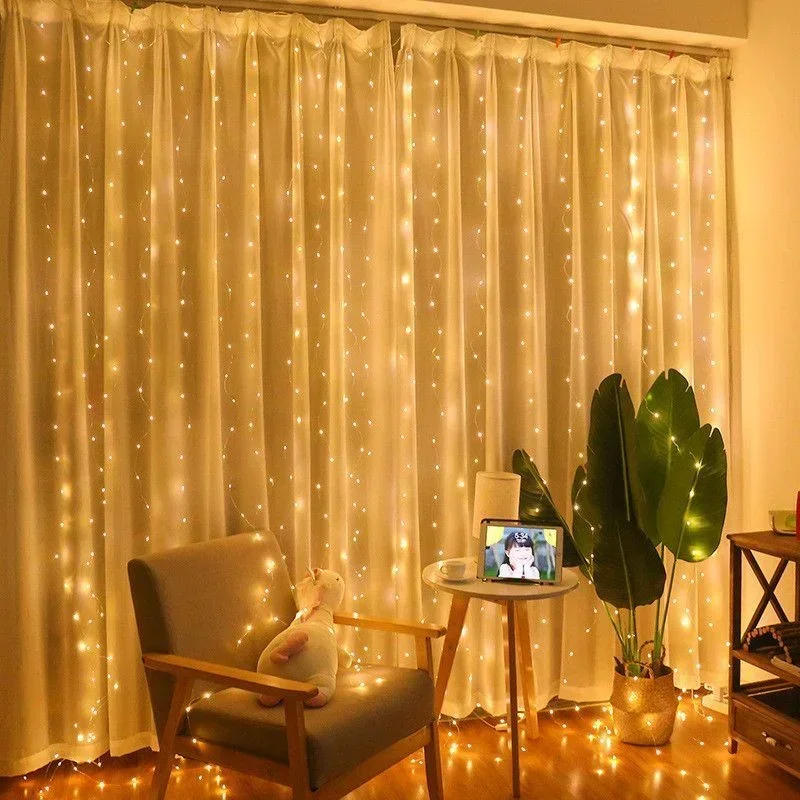 Description Picture 5 of item8 Mode LED Bedroom Light Wedding Christmas Decoration Party Holiday Outdoor Light USB Curtain Lights 3M/6M Fairy String Light