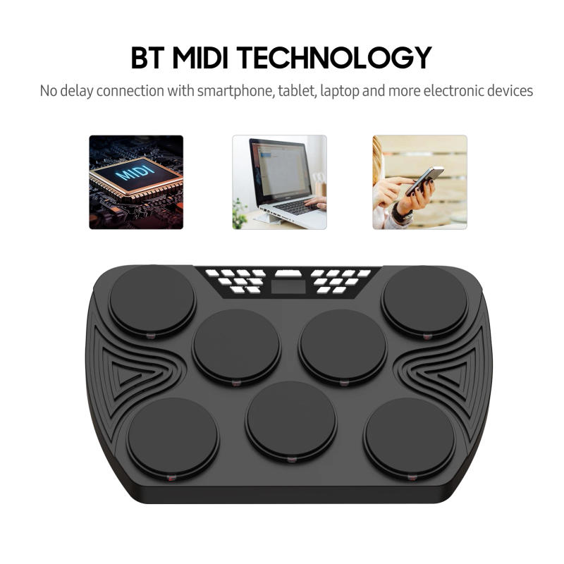 Description Picture 6 of itemPortable Electronic Drum Set 7 Velocity-Sensitive Pads Tabletop Drum Built-in 2 Speakers Stereo Rechargeable Practice Drum Pad