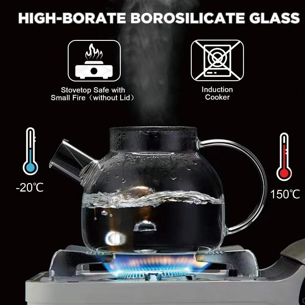 Description Picture 4 of itemGlass Teapot,Home Stovetop Coffee Kettle,1L Heatproof Borosilicate Glass,With Bamboo Lid Removable Filter Spout,for Lemonade