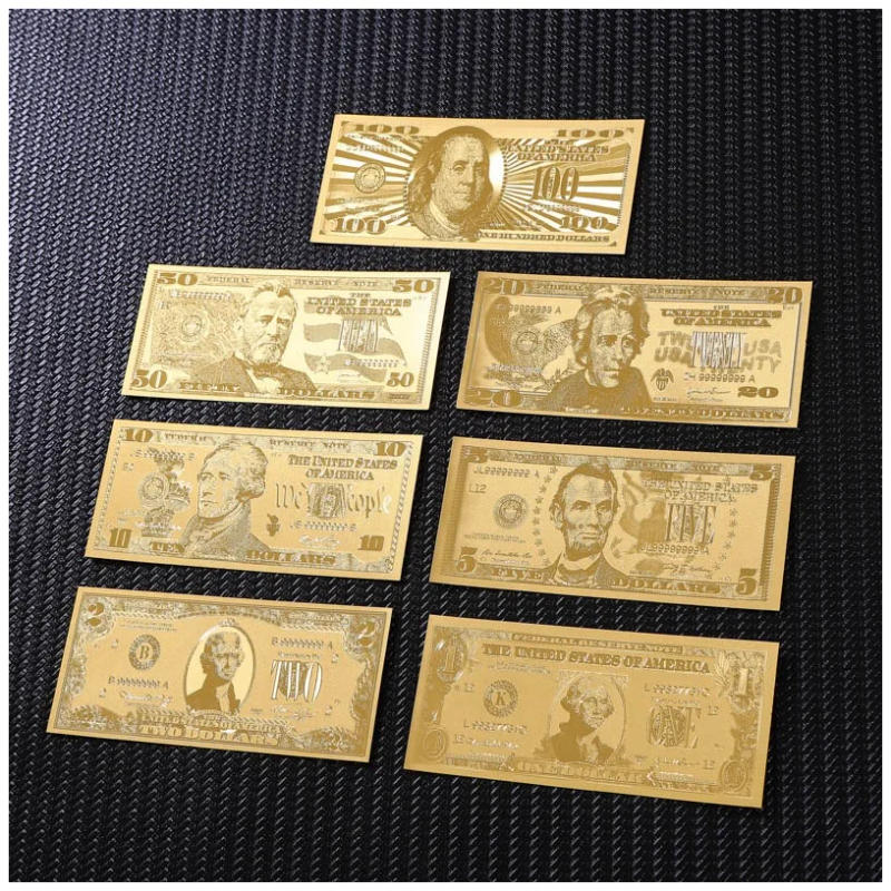 Description Picture 5 of itemCreative 24k Gold Foil Banknote Full 7pcs Euro Banknote 7pcs USD Dollar Collection Decor Souvenir Gift Waterproof