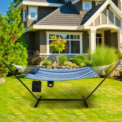 Hammock Chair Stand Set Cotton Swing with Pillow Cup Holder Indoor Outdoor Hammocks