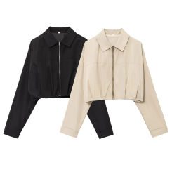 RAFZNB Fashion Loose Short Jacket Coat for Women Turn-down Collar Long Sleeve Coats Casual Female Outerwear Chic Tops