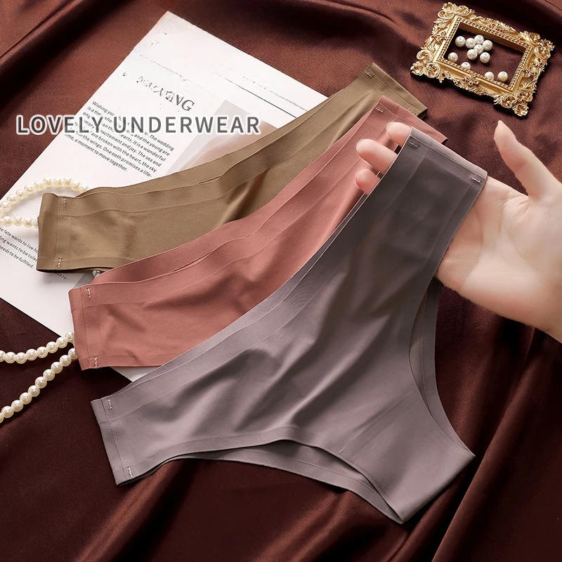 Description Picture 3 of item4PCS/Set Seamless Panties Women Sexy Underwear Ice Silk Underpants Low Waist G-string Female Soft Solid Ultra-thin Briefs