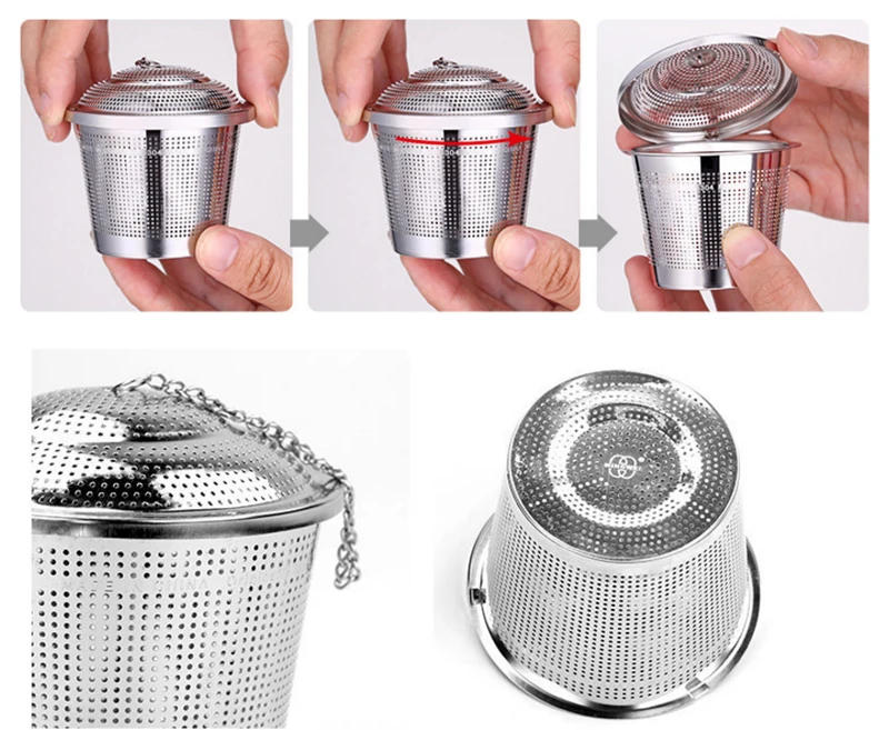 Description Picture 4 of item304 Stainless Steel Tea Ball Strainer Mesh Herbal Infuser Filter Tea Leaf Spice Tea Strainer for Teapot Kitchen Tool