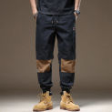 Stitching Overalls Men's High Street Contrast Color Fashion 2024 Summer Trendy All-Match Ankle-Tied Casual Pants